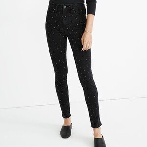 Madewell High Rise Skinny Jeans Women's 27 Black Polka Dot Stretch Denim.